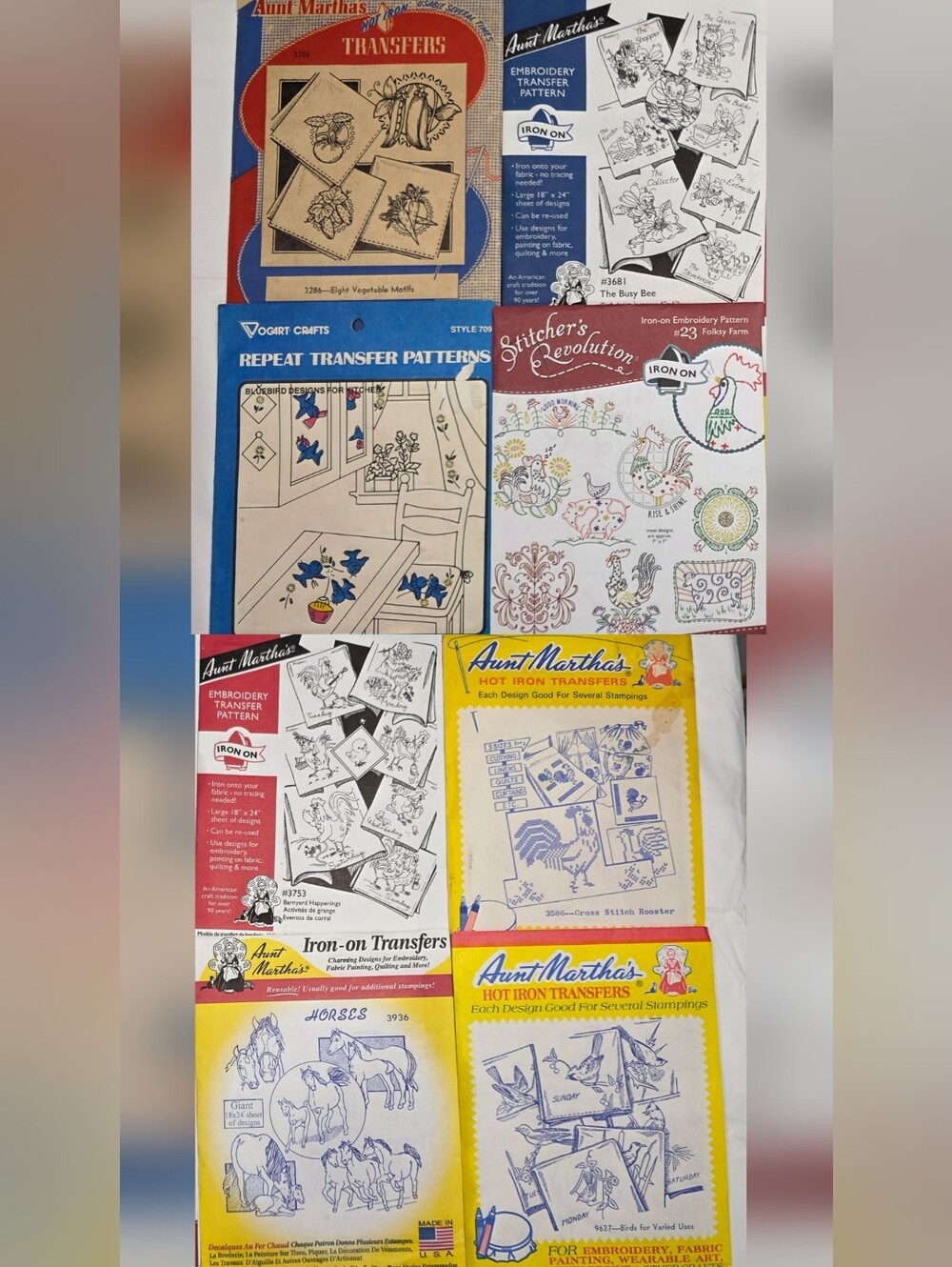 Vintage Estate Lot 8pcs Animal Farm Embroidery Transfer Patterns